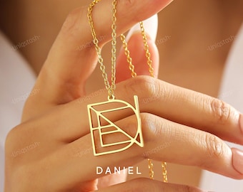 Custom Name Logo Necklace, Minimalist Monogram Pendant, Personalized Gift