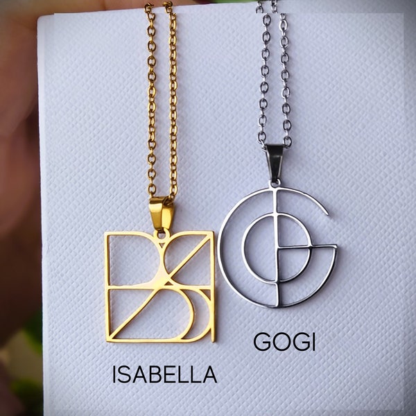 Namenshalskette mit Logo. Personalisierter Monogramm-Anhänger. Jubiläum, Geburtstagsgeschenk. Sterlingsilber, 18 Karat Gold