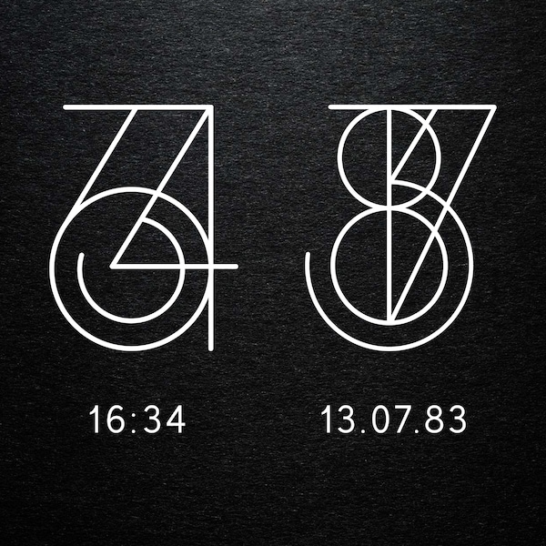 Logo con data speciale, monoragramma della data del matrimonio, regalo di anniversario, tatuaggio con logo dell'ora di nascita