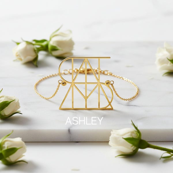 Name Monogram Bracelet - Dainty Personalised Logo Bracelet With Gift Box