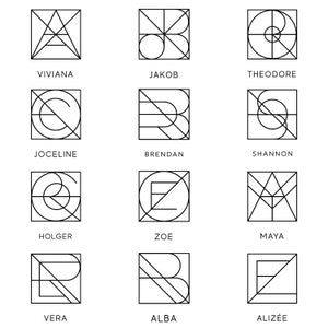 Design del logo con nome quadrato. Idea tatuaggio minimalista personalizzata, monogramma. Idea regalo.