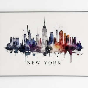 Impressão em aquarela da paisagem urbana de Nova York em tela, arte de parede com pontos turísticos americanos, decoração moderna para parede, ilustração para presente de amantes de viagens.