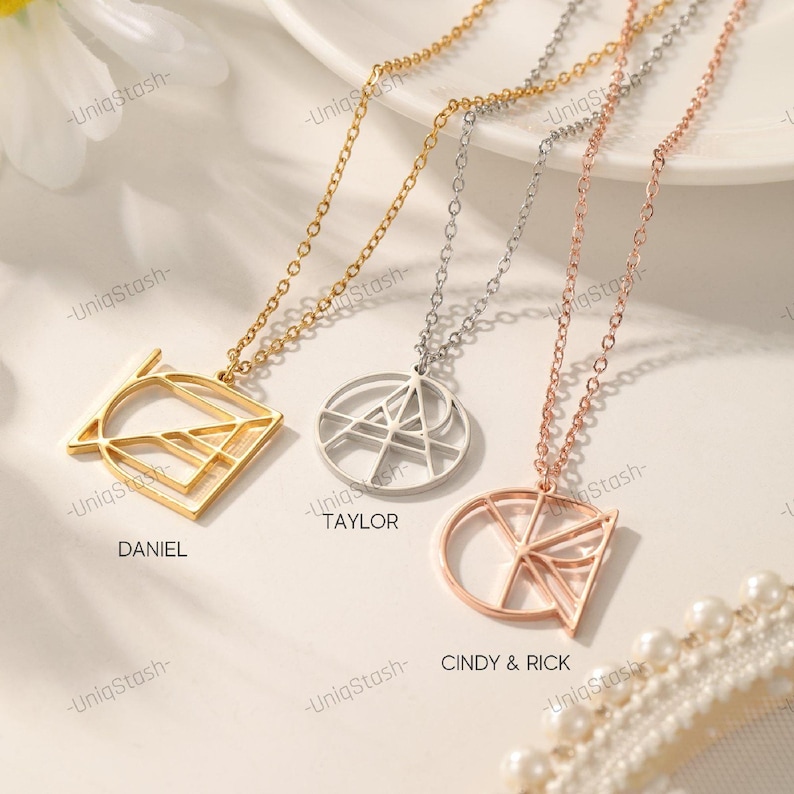 Name Necklace Logo. Personalised Monogram Pendant Necklaces. Anniversary, Birthday Christmas, Mothers Day Gift