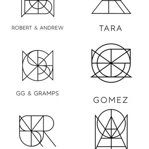 Couples name logo. Tara name logo. Gomez name logo, Luca name logo.