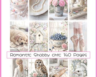 Shabby Chic Junk Journal Kit, Romantic Pages, Garden Cottagecore, Scrapbook Paper Backgrounds