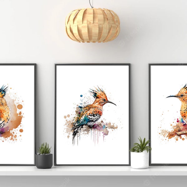 Hoopoe Birds Watercolor Prints on Quality Canvas. Nursery/Office Wall Decor.