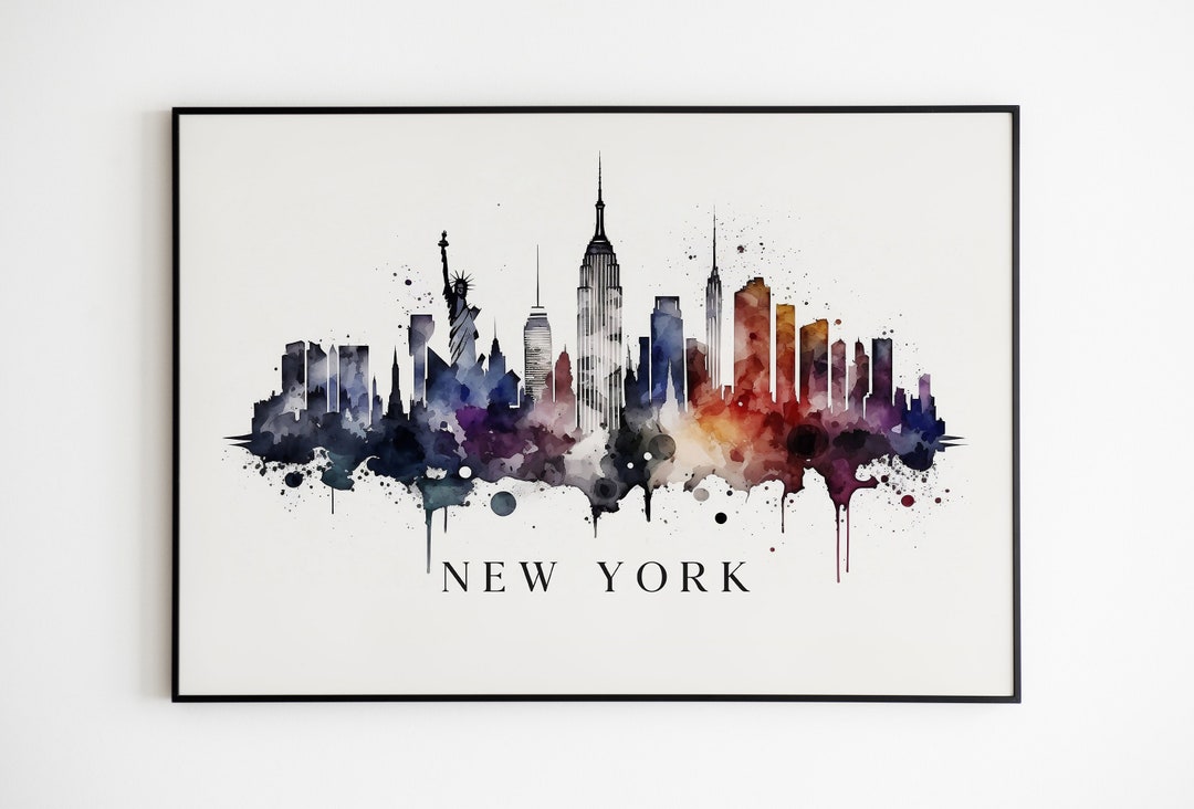 Original NEW YORK Skyline Watercolor Art Print on Canvas. New York City