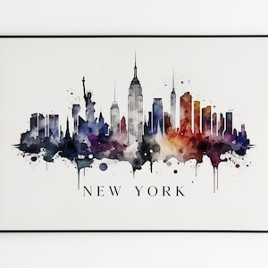 Original NEW YORK Skyline Watercolor Art Print on Canvas. New York City Wall Art Decor