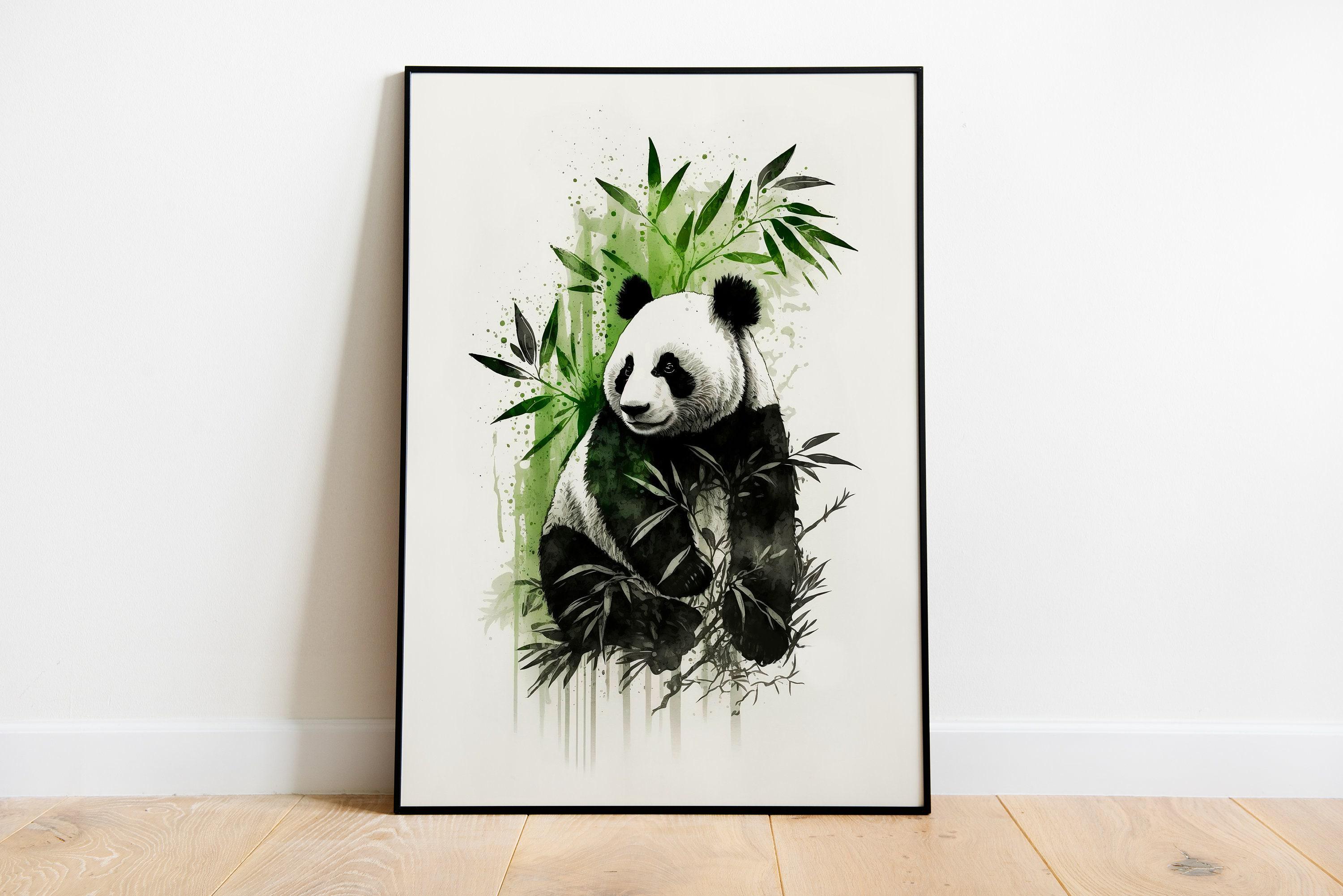 Panda Print on Canvas: Japanese Ink Art, Bamboo Oriental Decor - Etsy