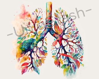 Anatomical Lungs Canvas Art Print: Colorful Watercolor Poster Wall Decor.
