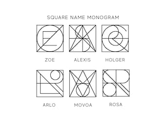 Square Name Logo Design: Minimalistic Personalized Tattoo Monogram. Business Branding (Digital)