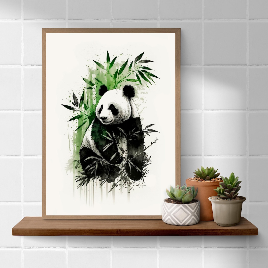 Panda Print on Canvas: Japanese Ink Art, Bamboo Oriental Decor - Etsy