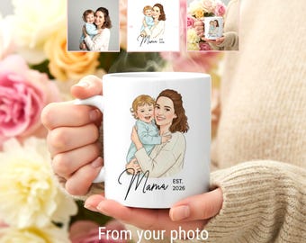 Personalized Photo Mug | Custom Cartoon Illustration Cup | Doublesided Picture Print Birthday Gift for Mom, Dad or a Friend Drinkware