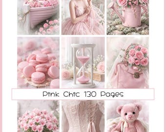 Pink Chic Junk Journal Kit, Romantic Pages, Garden Cottagecore, Scrapbook Paper Floral Backgrounds