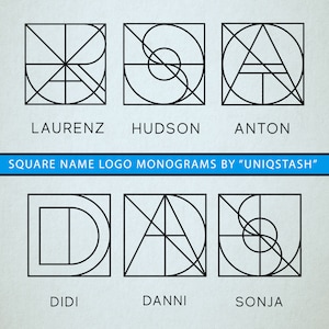 Custom Name Logo Design. Personalised Minimalistic Tattoo, Couples Monogram in a Square. Gift Idea.
