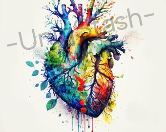 Anatomical Heart Canvas Print: Colorful Watercolor Wall Art Decor.