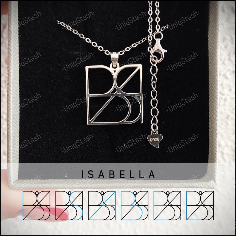 Name Necklace Logo + Chain + Box. Personalised Monogram Pendant. Anniversary, Birthday Christmas, Mothers Day Gift.