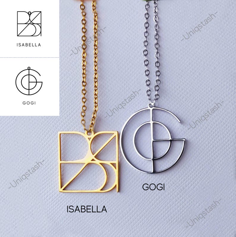 Necklace for woman, name logo monogram pendant neckalce. Birthday, anniversary, mothers day, valentines day, Christmas day gift. Silver necklace. Gold necklace. Unique necklace.