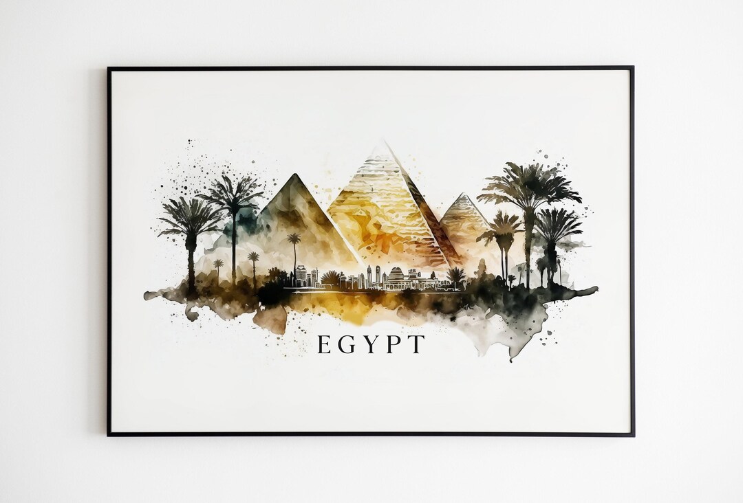 Egypt Skyline Watercolor Print: Canvas Wall Art With Pyramids Cityscape ...
