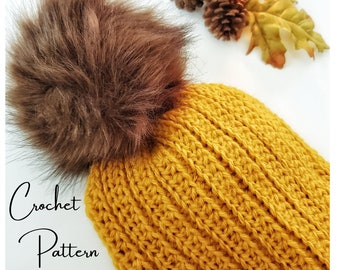 Hadley Pom Beanie Crochet Pattern - Crochet Digital Download - Hadley Pom Beanie - Pom Beanie - PDF Download