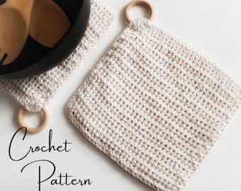 Boonville Potholder Crochet Pattern - Digital Download - Crochet Pattern - PDF Download - Crochet Potholder Wooden Ring