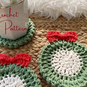 Holly Jolly Wreath Coaster Crochet Pattern  - Digital Download - Crochet Pattern - Crochet Coaster Pattern - PDF Download