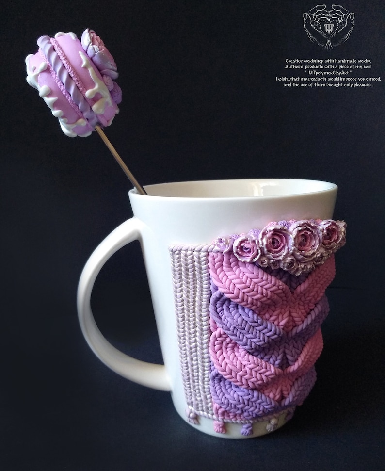 Decorated handmade cup with knitted and flowers handmade of Etsy