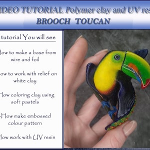 VIDEO TUTORIAL. Brooch toucan. Polymer clay... And UV resin
