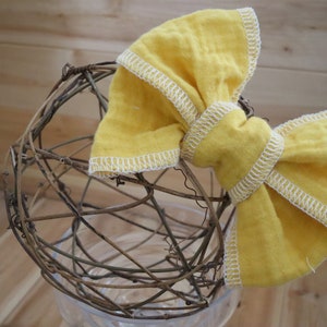 Summer Bows, Baby Gauze Cotton, Yellow Girls Bows,Baby Yellow Bows, Frillyilli surged bow, Butterfly Kisses, Lemon Yellow, White Surged Bows image 1