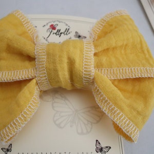 Summer Bows, Baby Gauze Cotton, Yellow Girls Bows,Baby Yellow Bows, Frillyilli surged bow, Butterfly Kisses, Lemon Yellow, White Surged Bows image 2