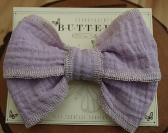 Lilac Gauze Bows, Summer Bows, Baby Gauze Cotton, Light purple Girls Bows, Baby Lilac Bows, Frillyilli surged bow, Butterfly Kisses, Natural