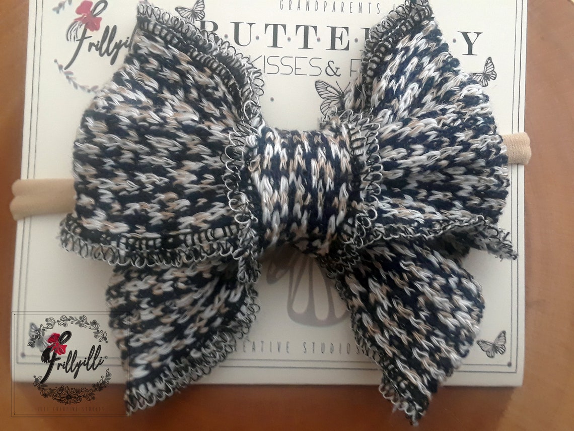 Sweater Knit Bow Photo Bows Girls Bow Variegated Dashed Etsy
