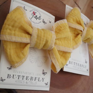 Summer Bows, Baby Gauze Cotton, Yellow Girls Bows,Baby Yellow Bows, Frillyilli surged bow, Butterfly Kisses, Lemon Yellow, White Surged Bows image 10