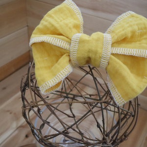 Summer Bows, Baby Gauze Cotton, Yellow Girls Bows,Baby Yellow Bows, Frillyilli surged bow, Butterfly Kisses, Lemon Yellow, White Surged Bows image 3