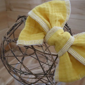 Summer Bows, Baby Gauze Cotton, Yellow Girls Bows,Baby Yellow Bows, Frillyilli surged bow, Butterfly Kisses, Lemon Yellow, White Surged Bows image 9