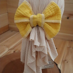 Summer Bows, Baby Gauze Cotton, Yellow Girls Bows,Baby Yellow Bows, Frillyilli surged bow, Butterfly Kisses, Lemon Yellow, White Surged Bows image 4