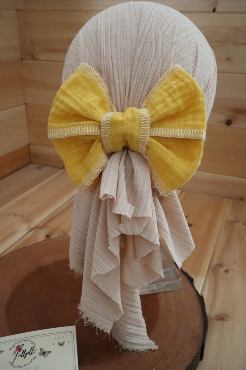 Summer Bows, Baby Gauze Cotton, Yellow Girls Bows,Baby Yellow Bows, Frillyilli surged bow, Butterfly Kisses, Lemon Yellow, White Surged Bows image 4