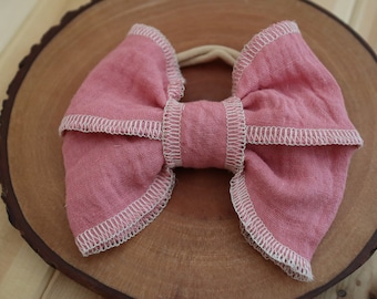 Rose Gauze Bows, Summer Bows, Baby Gauze Cotton, Rose Pink Girls Bow, Baby Rose Bow, Frillyilli surged bow, Butterfly Kisses, Natural thread