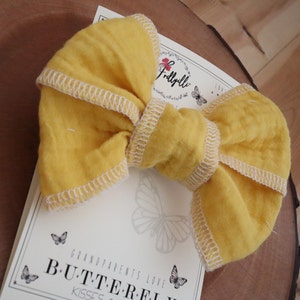 Summer Bows, Baby Gauze Cotton, Yellow Girls Bows,Baby Yellow Bows, Frillyilli surged bow, Butterfly Kisses, Lemon Yellow, White Surged Bows image 6