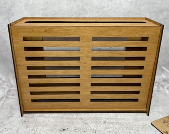 Wifi router storage box &quot;Lines&quot; 30x20x8 cm Oak