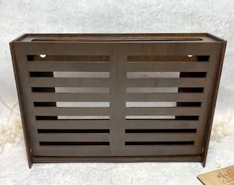 Wooden Router Box &quot;Lines&quot; Dark brown 30*20*8 cm