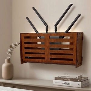 Wooden Wi-Fi Router Cover Box "Lines" Design, Modern Cable Management Hider, Minimalist Router Storage, CNC Wood Electronics Box