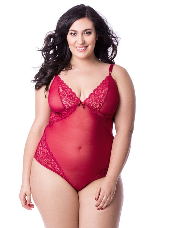 See Through Lingerie Plus Size Cherry Lace Plus Size Body Suit