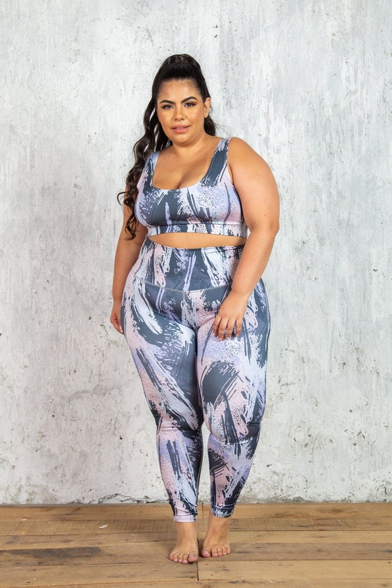 Plus Size Cut Out Back Mesh Sports Bra & Leggings Set Blue 1X - White Mark