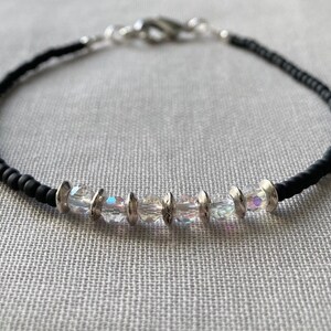 Beaded Bracelet, Glass Beaded Bracelet, Single Stranded Beaded Bracelet, Dainty Bracelet, Black Beaded Bracelet