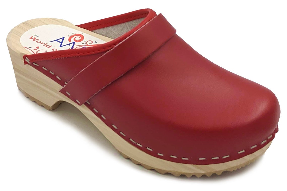 Traditional Wooden Clogs of Swedish Design in Red Leather - Etsy Australia