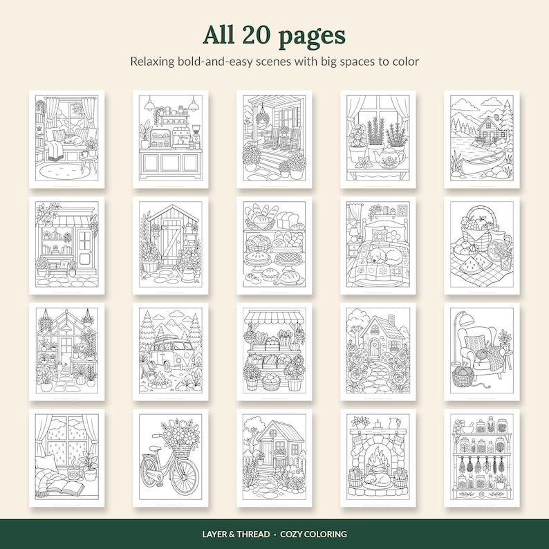 Cozy Coloring Pages for Adults, 20 Bold and Easy Coloring Sheets ...