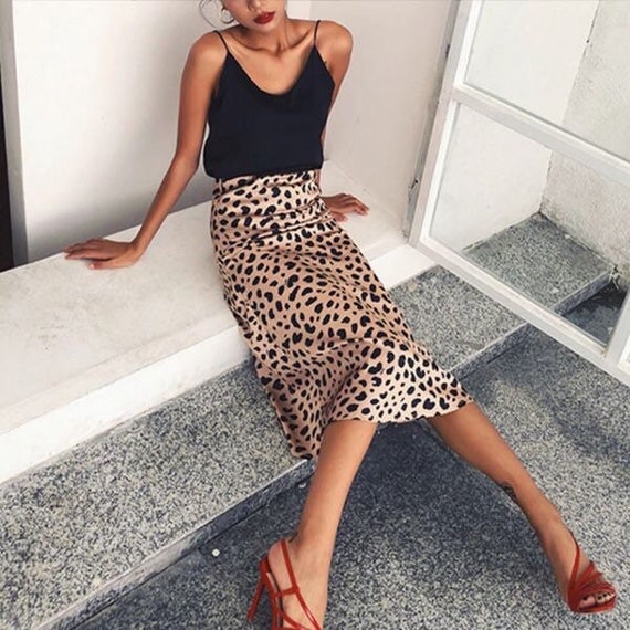 leopard satin slip skirt