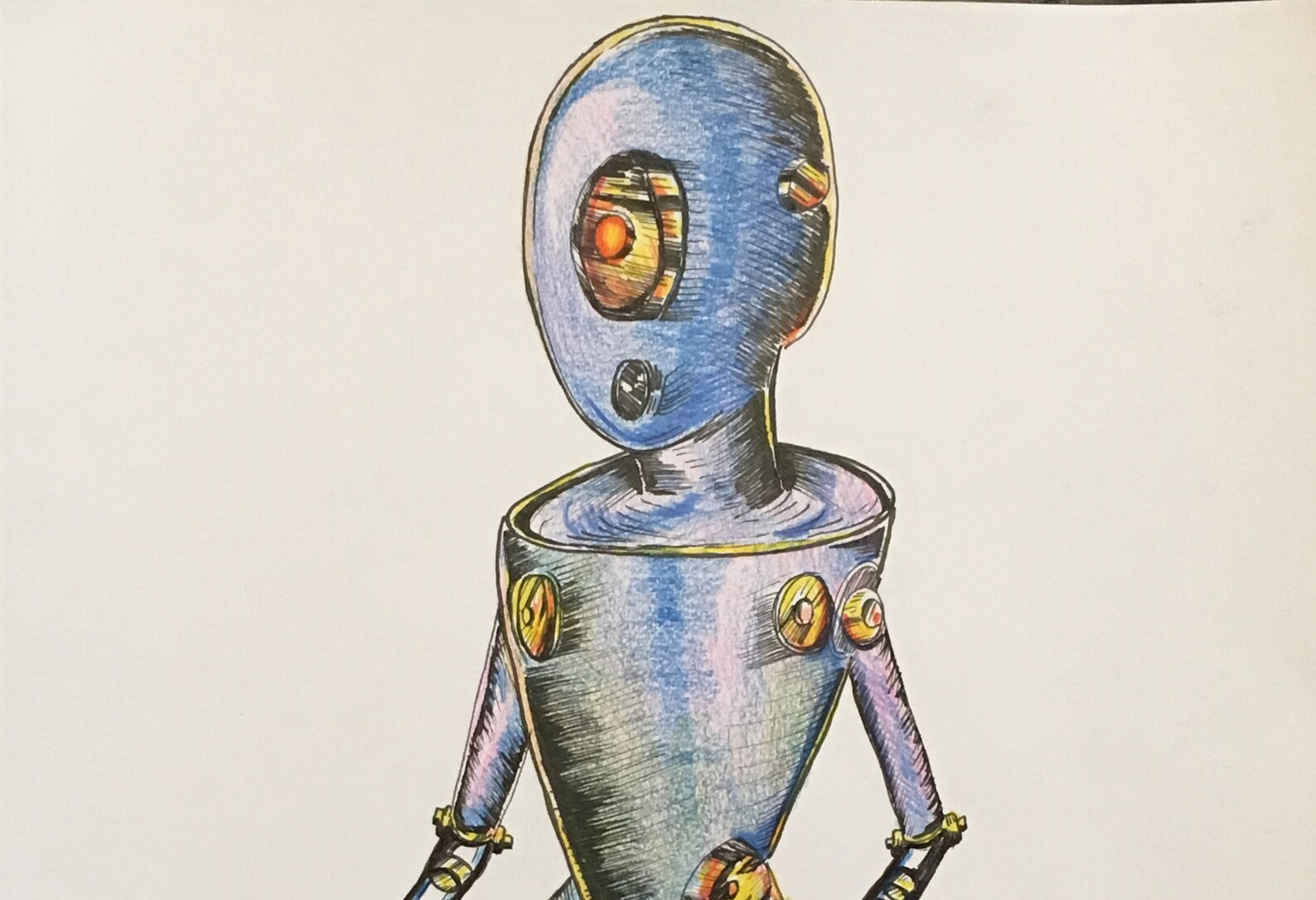 Robot drawing. Unique and original artwork. Colored pencil Etsy