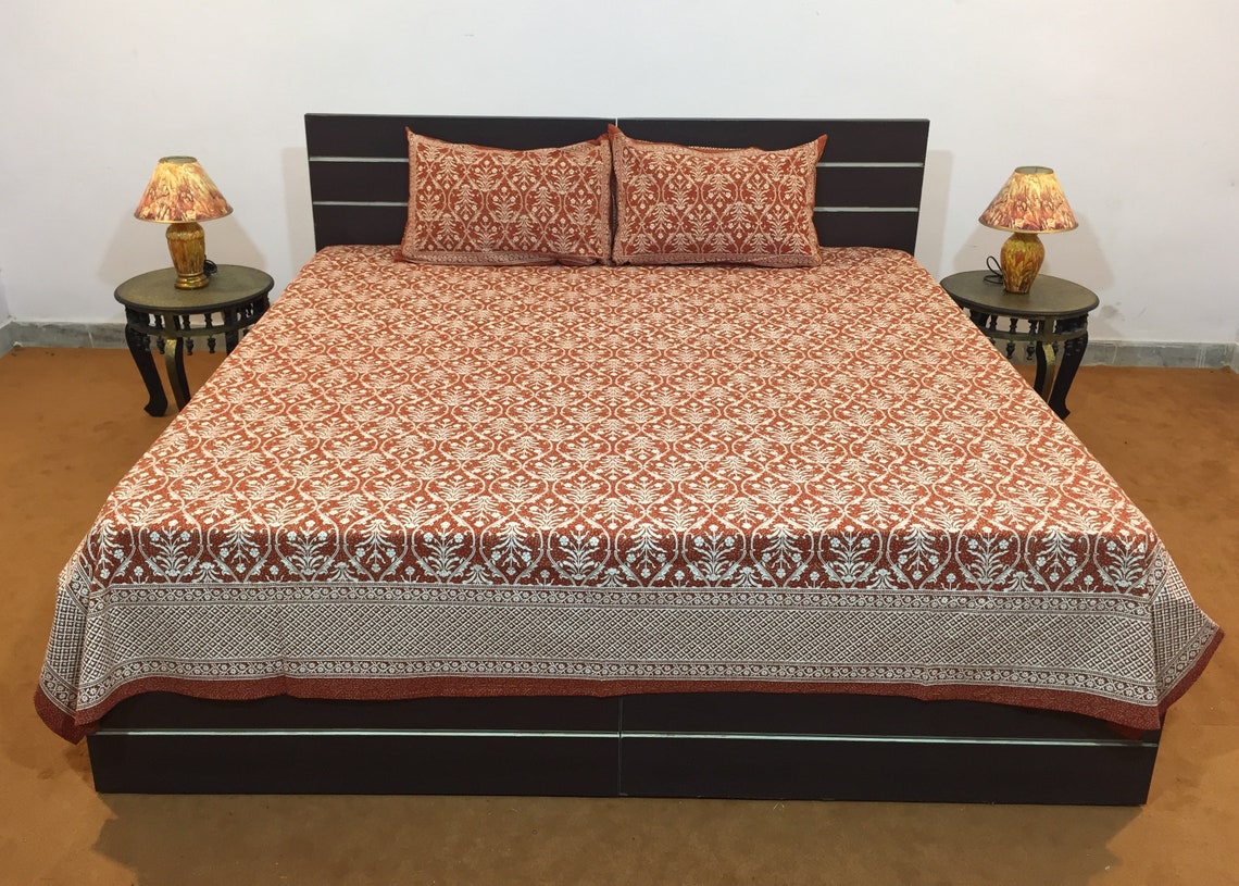 Indian Cotton Bedsheet Set Bedspread with flat sheet and Etsy